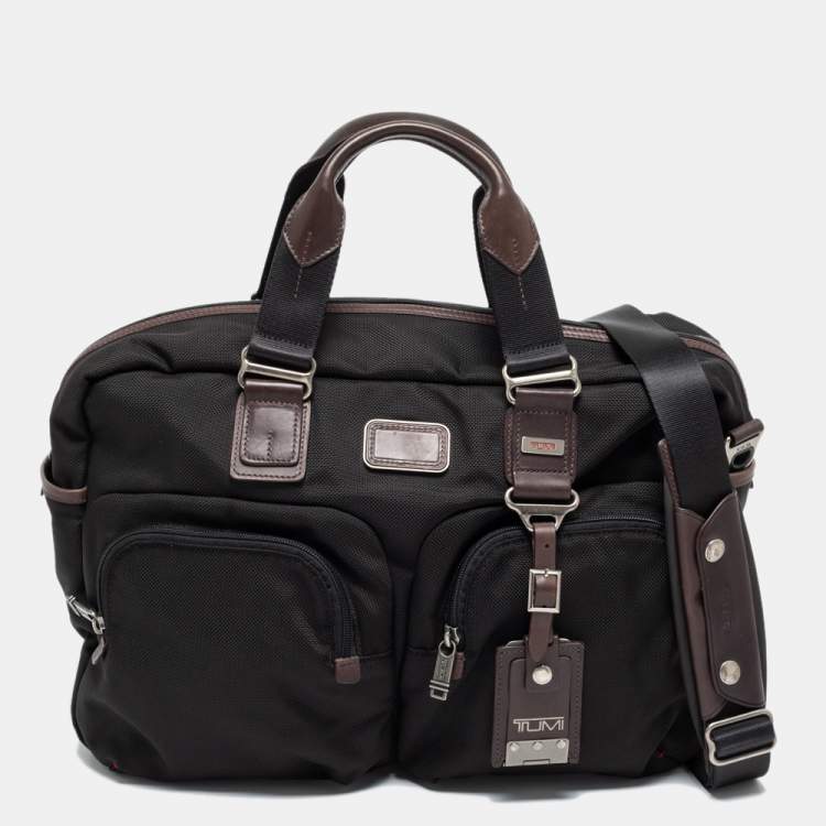 Pre Owned TUMI Black/Brown Nylon And Leather Alpha Bravo Briefcase