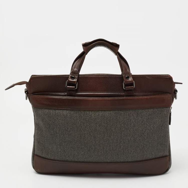 Pre Owned Tumi Brown/Grey Coated Canvas and Leather Bedford Jefferson Slim Briefcase 