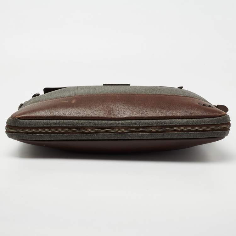 Pre Owned Tumi Brown/Grey Coated Canvas and Leather Bedford Jefferson Slim Briefcase 