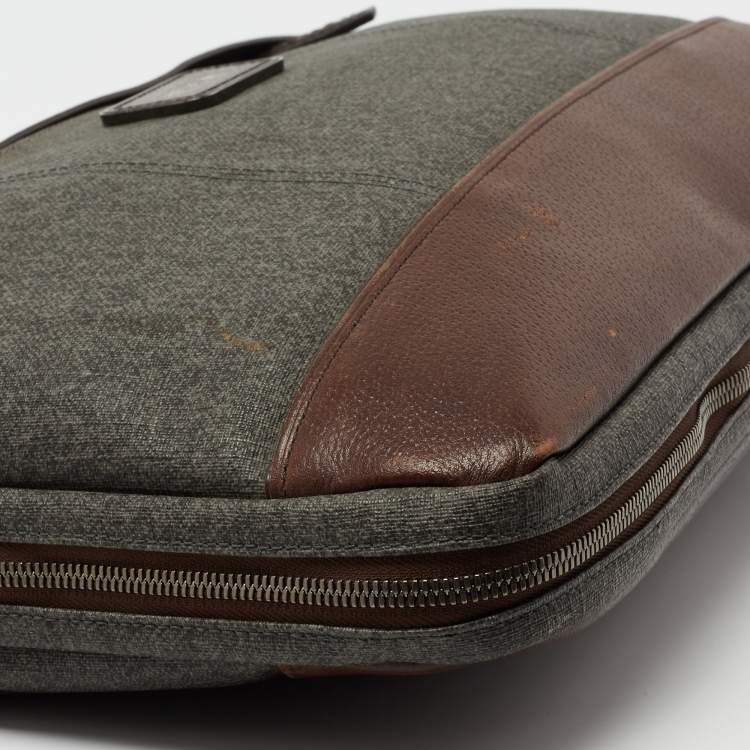 Pre Owned Tumi Brown/Grey Coated Canvas and Leather Bedford Jefferson Slim Briefcase 
