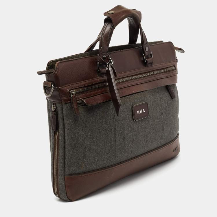 Pre Owned Tumi Brown/Grey Coated Canvas and Leather Bedford Jefferson Slim Briefcase 