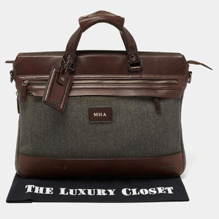 Pre Owned Tumi Brown/Grey Coated Canvas and Leather Bedford Jefferson Slim Briefcase 
