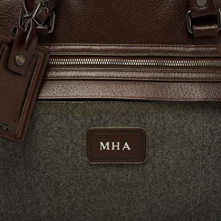 Pre Owned Tumi Brown/Grey Coated Canvas and Leather Bedford Jefferson Slim Briefcase 