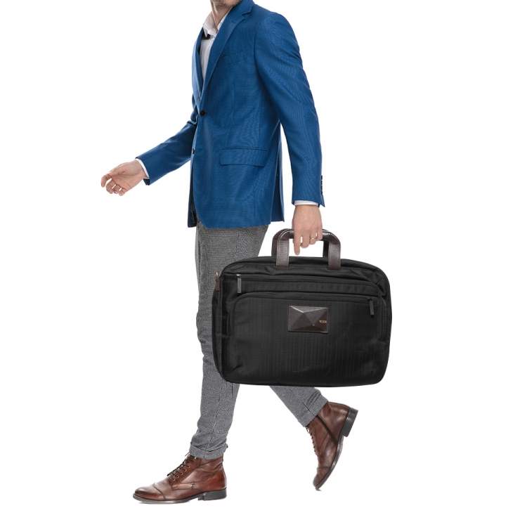 Pre Owned Tumi Black/Brown Nylon and Leather Dror Reversible Briefcase Bag