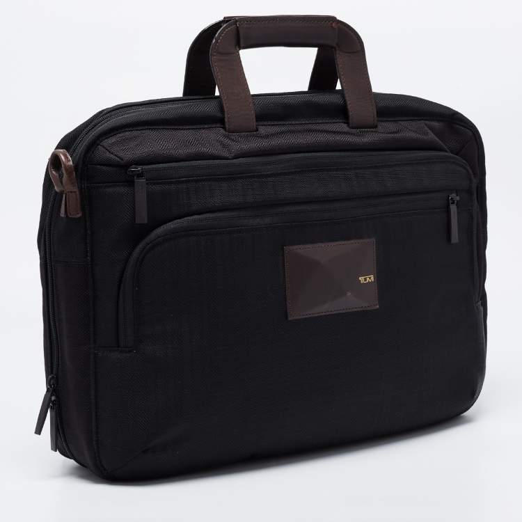 Pre Owned Tumi Black/Brown Nylon and Leather Dror Reversible Briefcase Bag