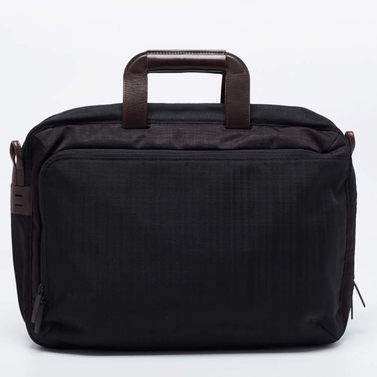 Pre Owned Tumi Black/Brown Nylon and Leather Dror Reversible Briefcase Bag