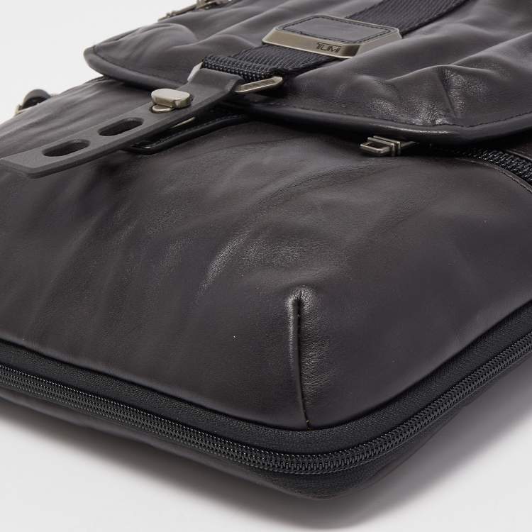 Pre Owned Tumi Black Leather Alpha Bravo Arnold Zip Flap Expandable Messenger Bag
