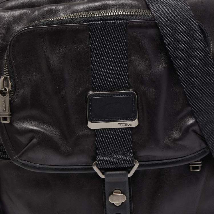 Pre Owned Tumi Black Leather Alpha Bravo Arnold Zip Flap Expandable Messenger Bag