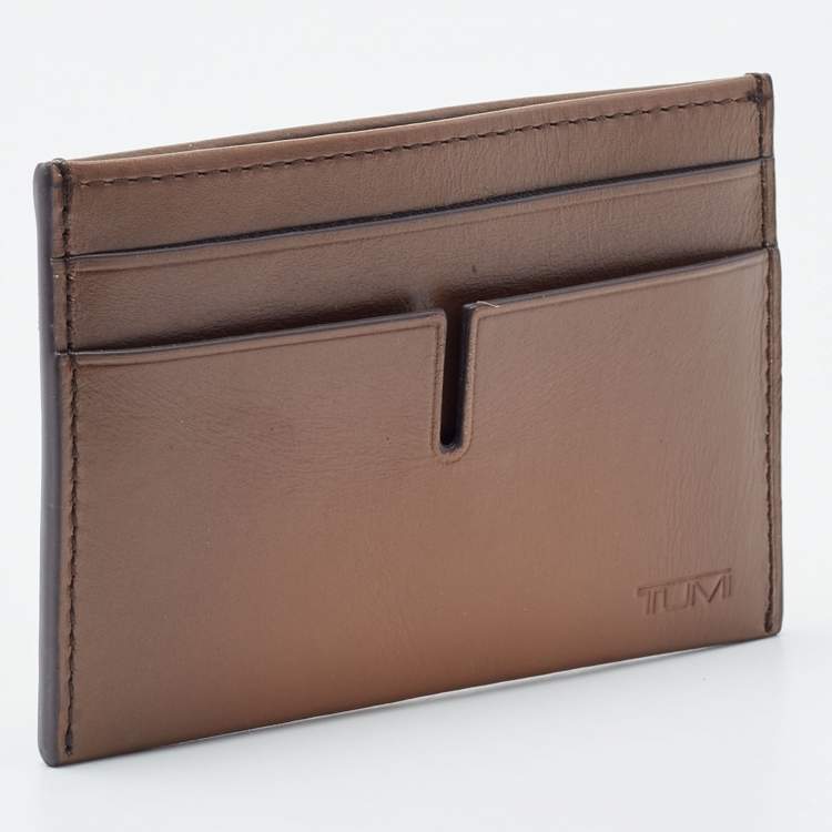 Pre Owned Tumi Brown Leather Money Clip Card Holder