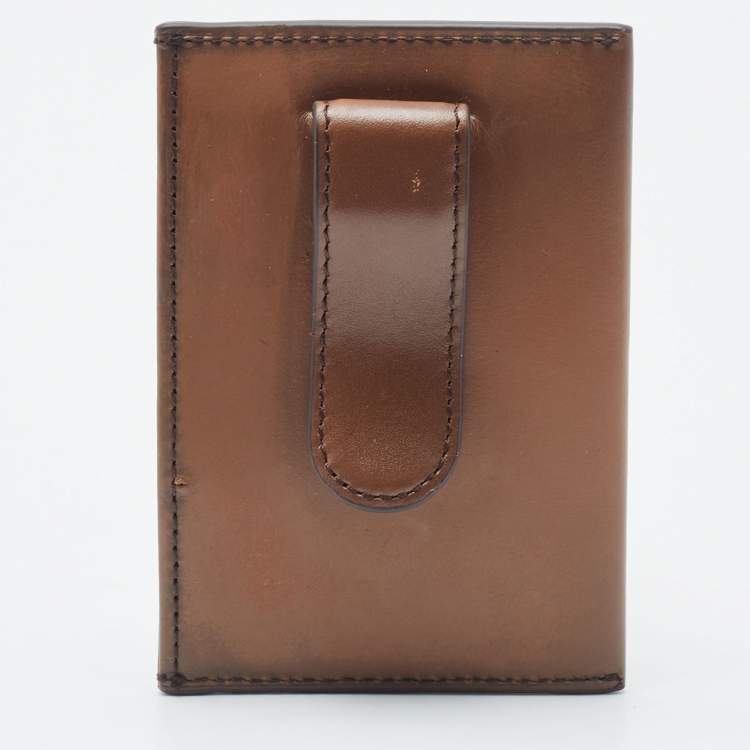 Pre Owned Tumi Brown Leather Money Clip Card Holder