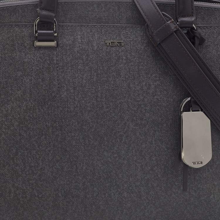 Pre Owned TUMI Grey/Brown Coated Canvas and Leather Document and Laptop Bag