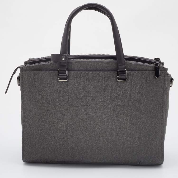 Pre Owned TUMI Grey/Brown Coated Canvas and Leather Document and Laptop Bag
