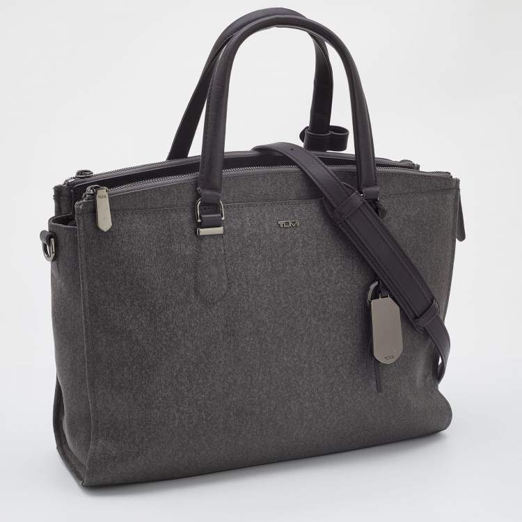 Pre Owned TUMI Grey/Brown Coated Canvas and Leather Document and Laptop Bag