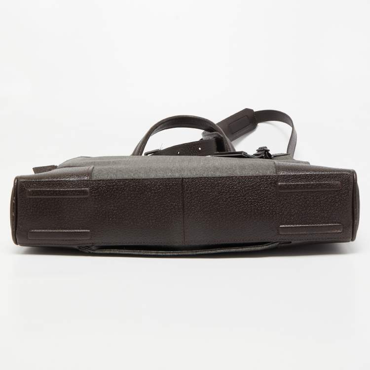 Pre Owned TUMI Dark Brown/Grey Coated Canvas and leather Astor Regis Slim Zip Top Briefcase