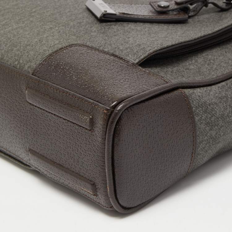 Pre Owned TUMI Dark Brown/Grey Coated Canvas and leather Astor Regis Slim Zip Top Briefcase