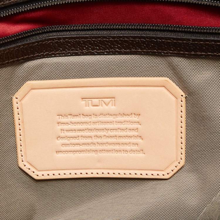 Pre Owned TUMI Dark Brown/Grey Coated Canvas and leather Astor Regis Slim Zip Top Briefcase