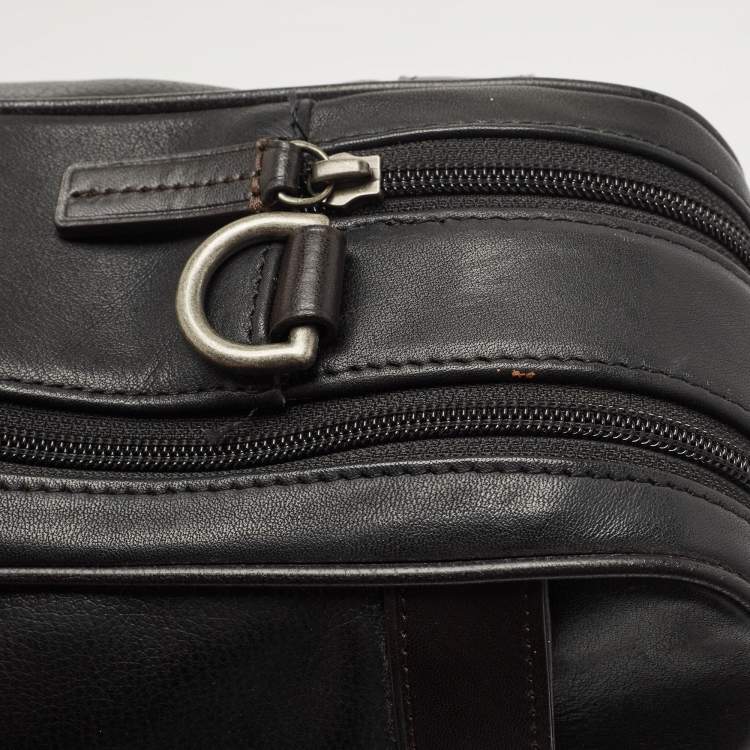 Pre Owned TUMI Black/Dark Brown Leather Berwick Double Zip Briefcase