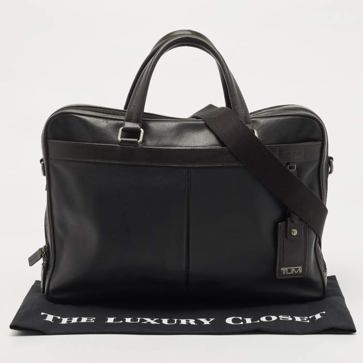 Pre Owned TUMI Black/Dark Brown Leather Berwick Double Zip Briefcase