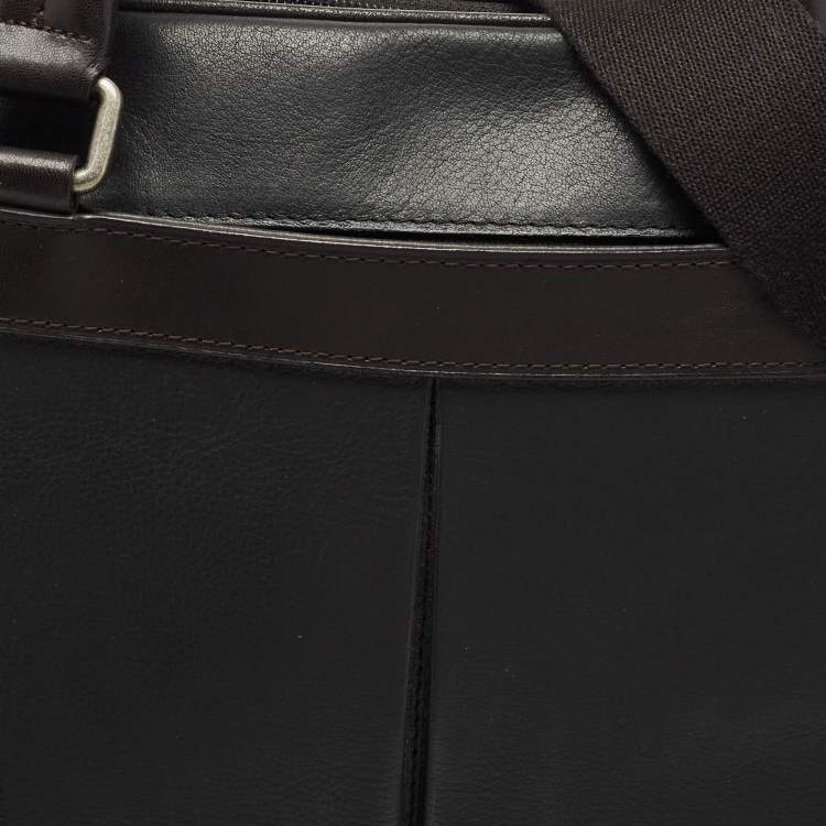 Pre Owned TUMI Black/Dark Brown Leather Berwick Double Zip Briefcase
