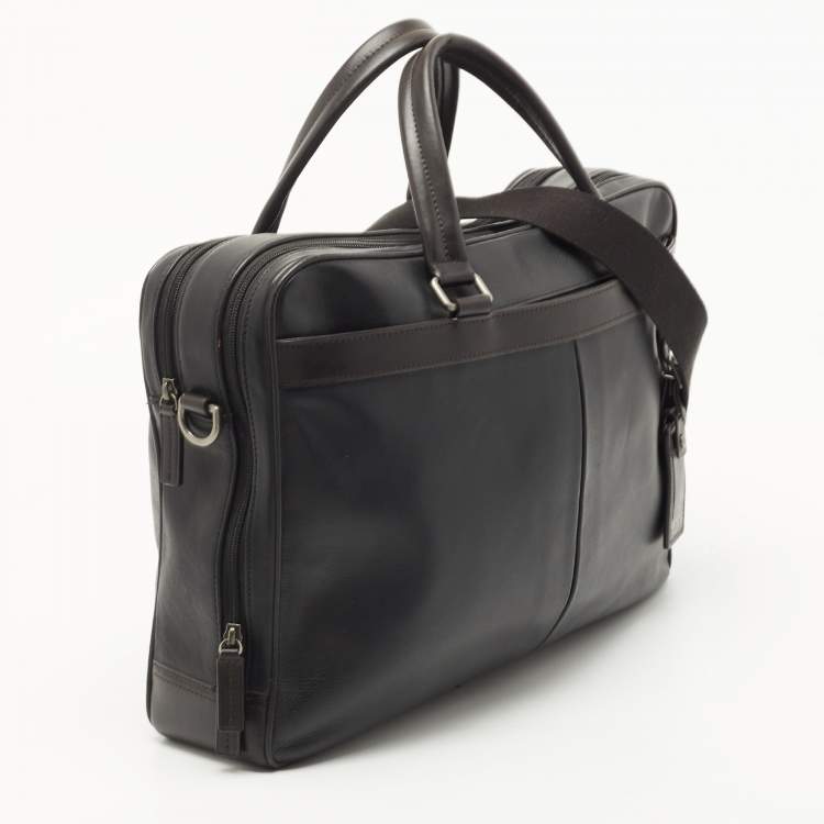 Pre Owned TUMI Black/Dark Brown Leather Berwick Double Zip Briefcase