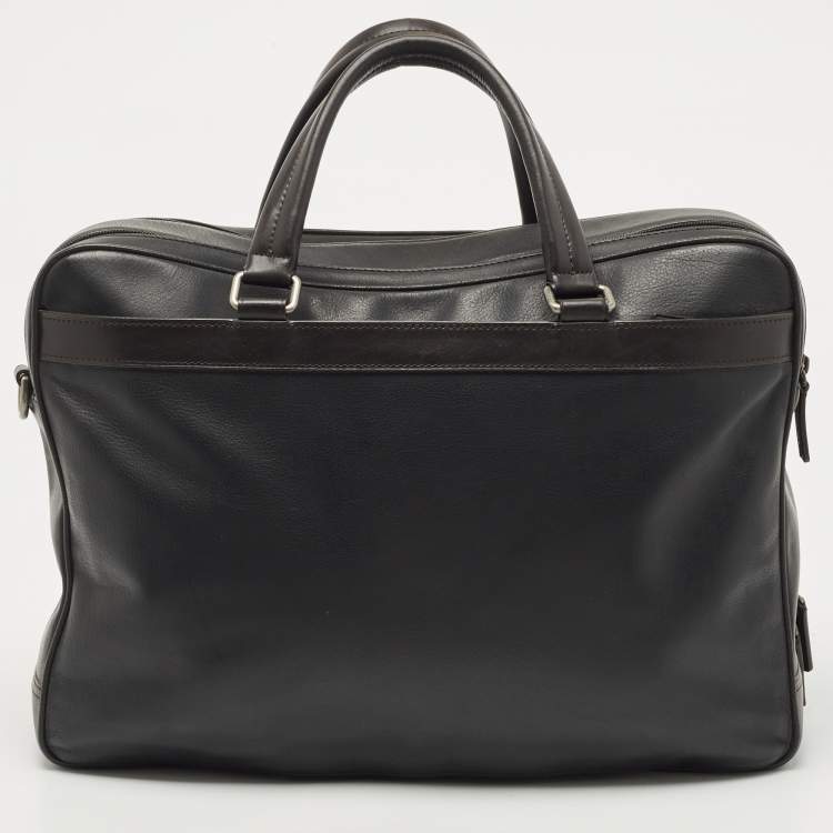 Pre Owned TUMI Black/Dark Brown Leather Berwick Double Zip Briefcase