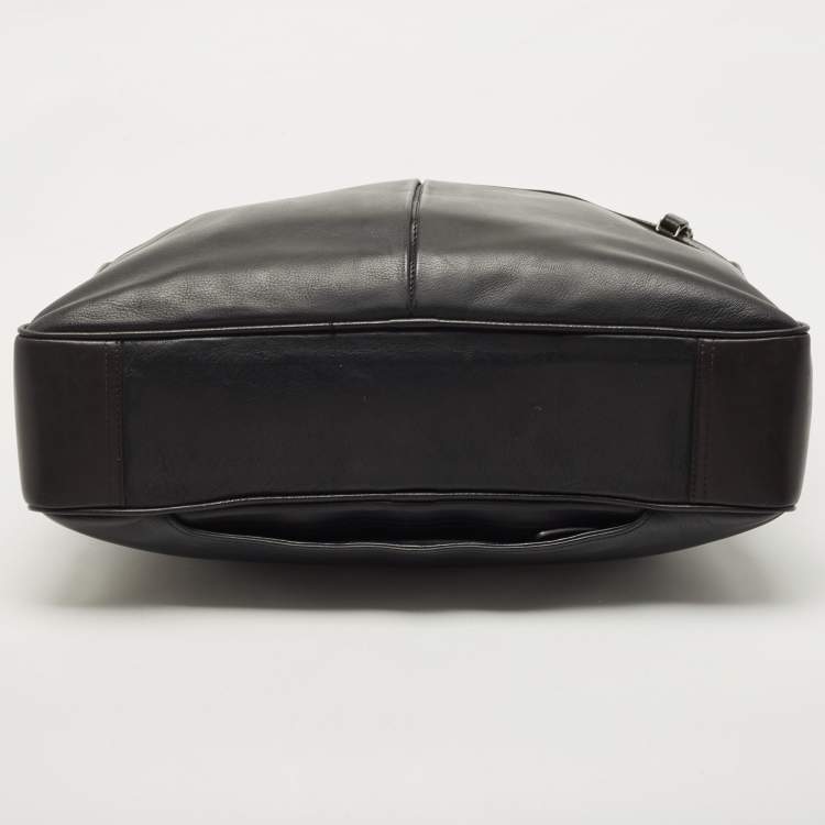 Pre Owned TUMI Black/Dark Brown Leather Berwick Double Zip Briefcase