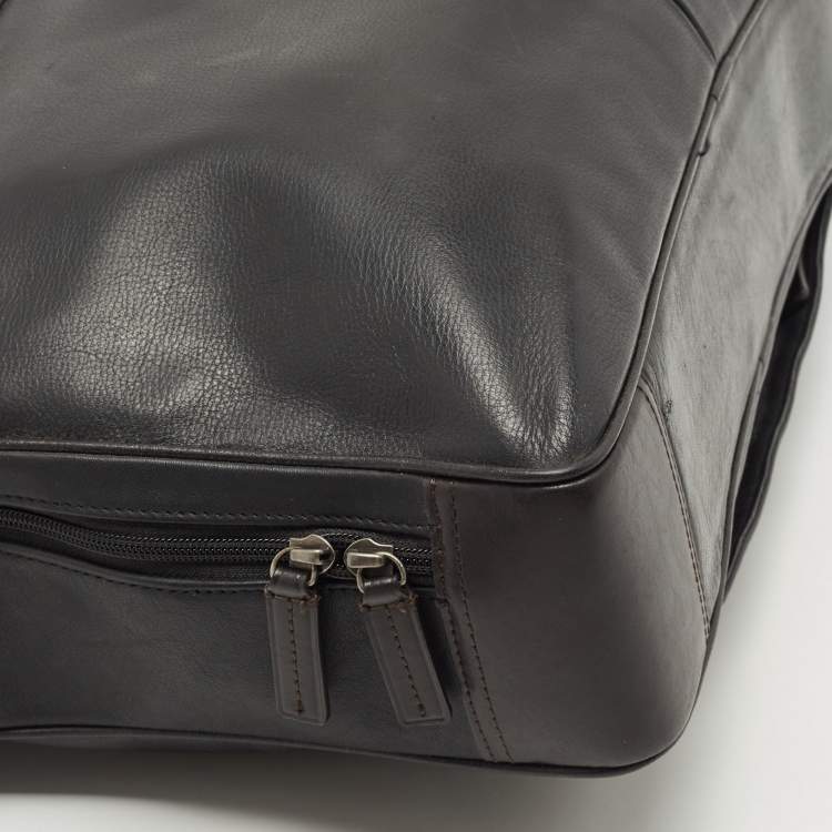 Pre Owned TUMI Black/Dark Brown Leather Berwick Double Zip Briefcase
