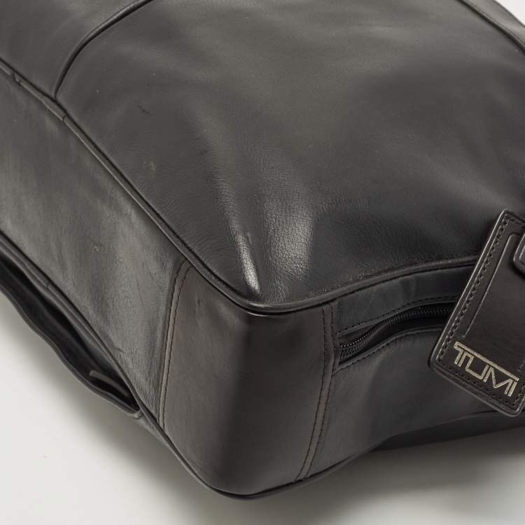 Pre Owned TUMI Black/Dark Brown Leather Berwick Double Zip Briefcase