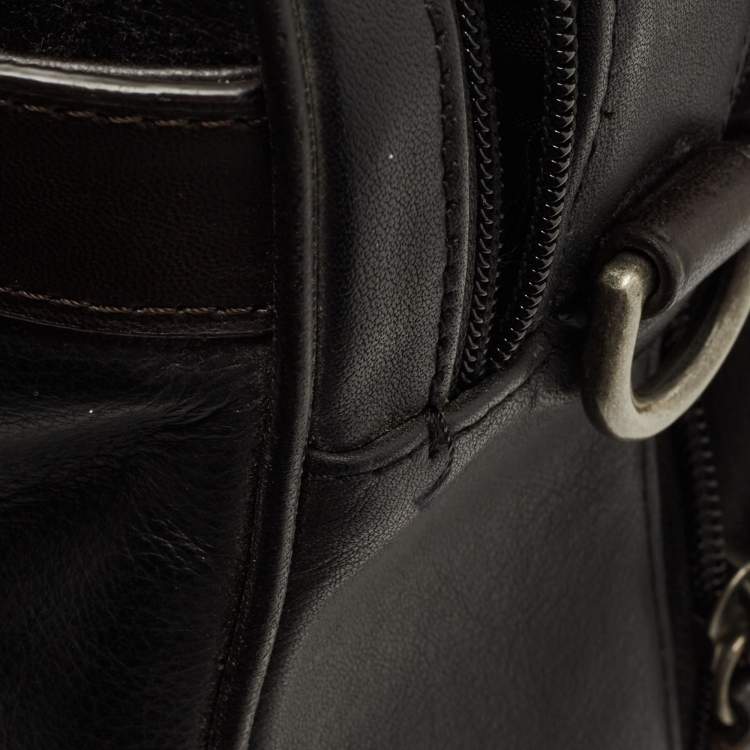 Pre Owned TUMI Black/Dark Brown Leather Berwick Double Zip Briefcase