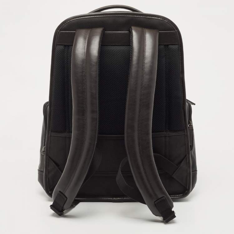 Pre Owned TUMI Dark Brown/Black Leather Navigation Backpack
