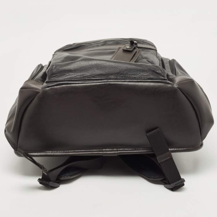 Pre Owned TUMI Dark Brown/Black Leather Navigation Backpack