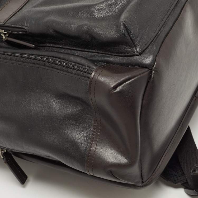 Pre Owned TUMI Dark Brown/Black Leather Navigation Backpack