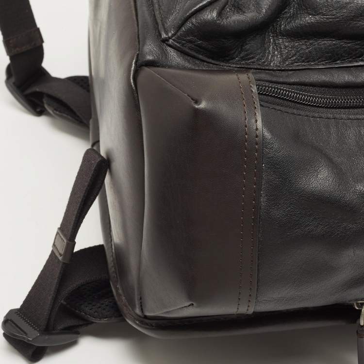 Pre Owned TUMI Dark Brown/Black Leather Navigation Backpack