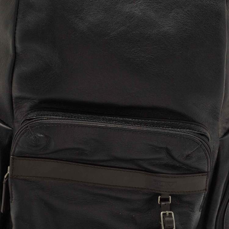 Pre Owned TUMI Dark Brown/Black Leather Navigation Backpack