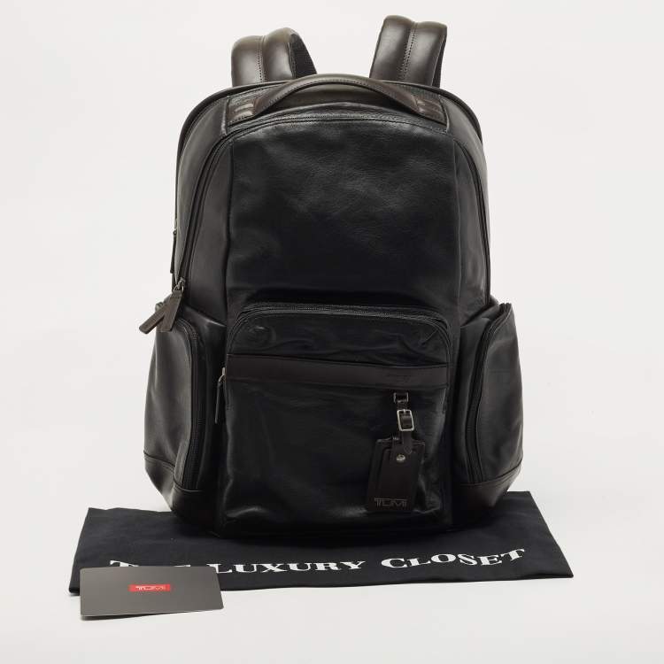 Pre Owned TUMI Dark Brown/Black Leather Navigation Backpack