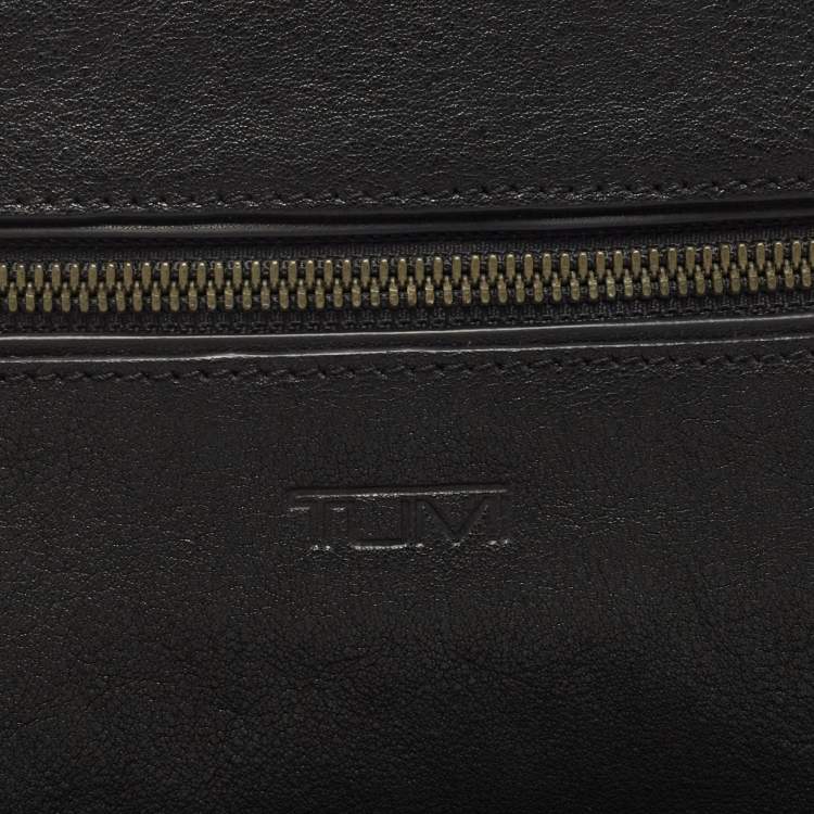 Pre Owned TUMI Black Leather Double Zip Wristlet Pouch