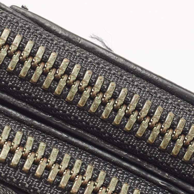 Pre Owned TUMI Black Leather Double Zip Wristlet Pouch