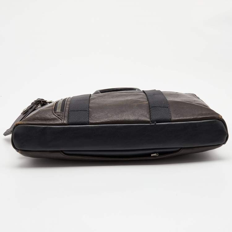 Pre Owned TUMI Dark Brown Leather Alpha Bravo Aviano Slim Briefcase 