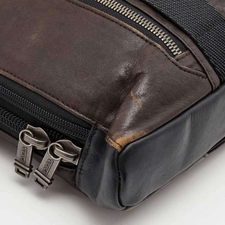 Pre Owned TUMI Dark Brown Leather Alpha Bravo Aviano Slim Briefcase 