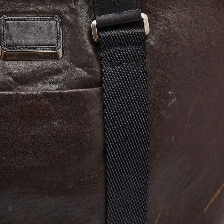 Pre Owned TUMI Dark Brown Leather Alpha Bravo Aviano Slim Briefcase 