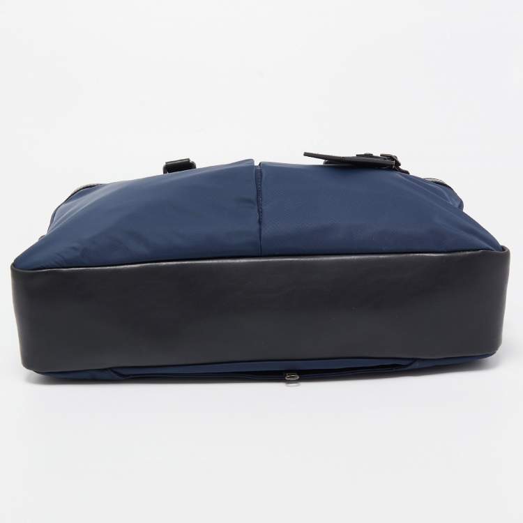 Pre Owned Tumi Navy Blue/Black Nylon and Leather Berwick Double Zip Briefcase Bag