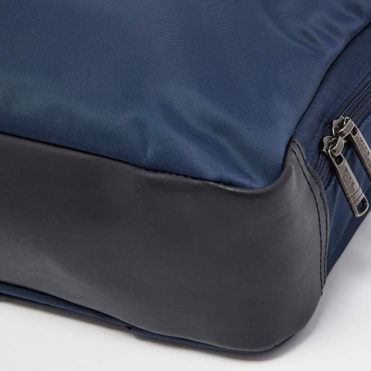 Pre Owned Tumi Navy Blue/Black Nylon and Leather Berwick Double Zip Briefcase Bag