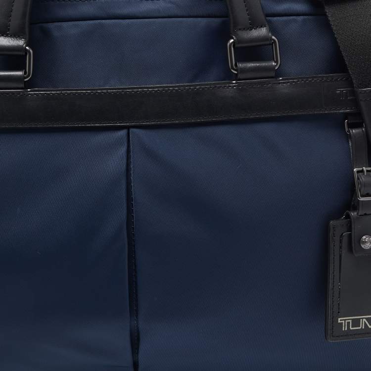 Pre Owned Tumi Navy Blue/Black Nylon and Leather Berwick Double Zip Briefcase Bag