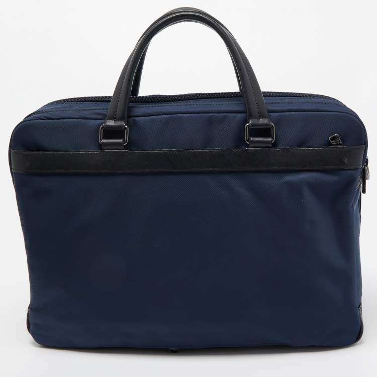 Pre Owned Tumi Navy Blue/Black Nylon and Leather Berwick Double Zip Briefcase Bag