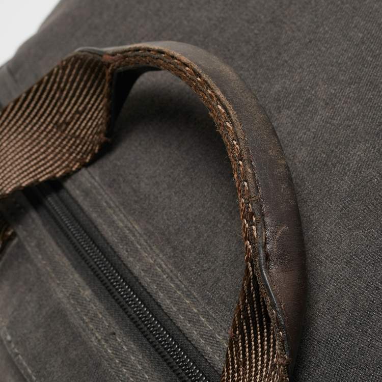 Pre Owned Tumi Grey/Brown Denim and Leather Alpha Bravo Brooks Briefcase Bag