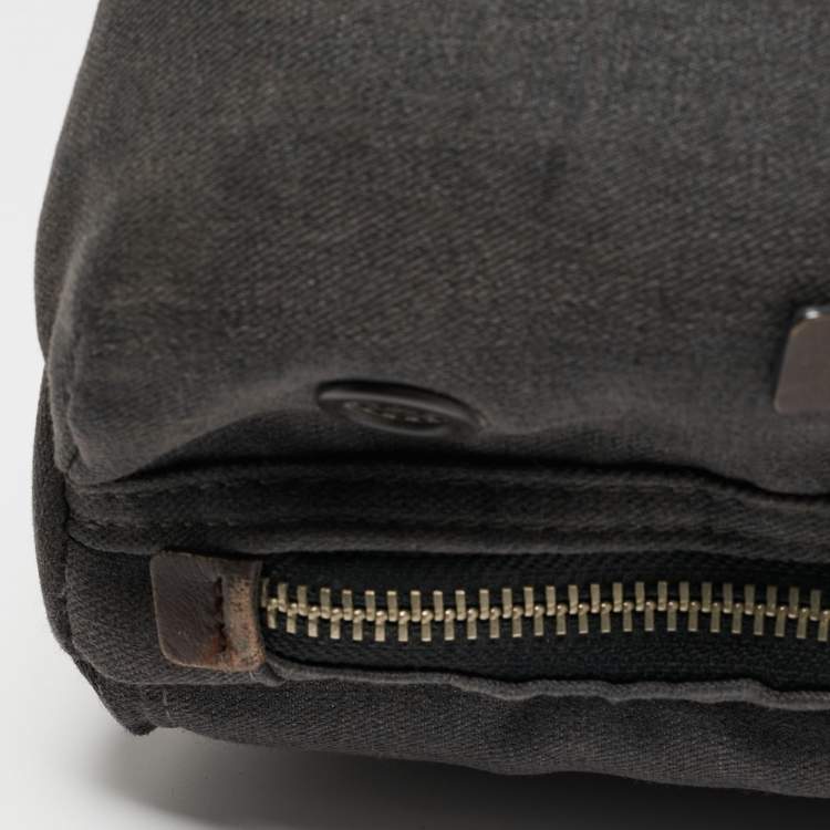 Pre Owned Tumi Grey/Brown Denim and Leather Alpha Bravo Brooks Briefcase Bag