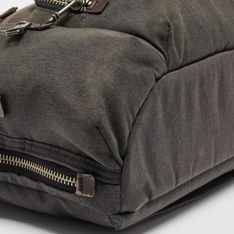 Pre Owned Tumi Grey/Brown Denim and Leather Alpha Bravo Brooks Briefcase Bag