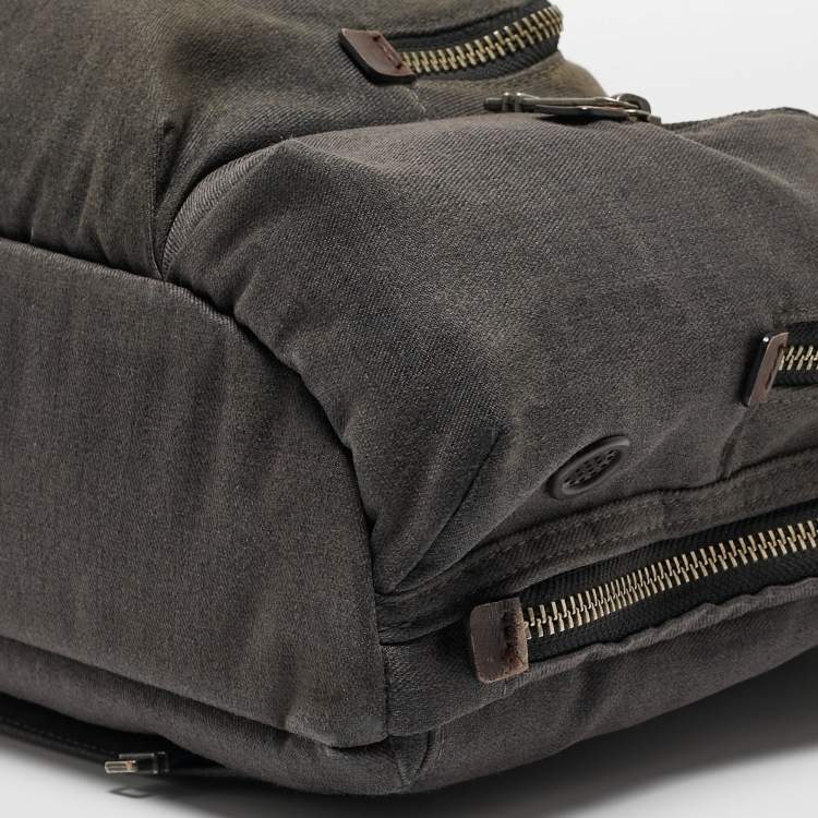 Pre Owned Tumi Grey/Brown Denim and Leather Alpha Bravo Brooks Briefcase Bag