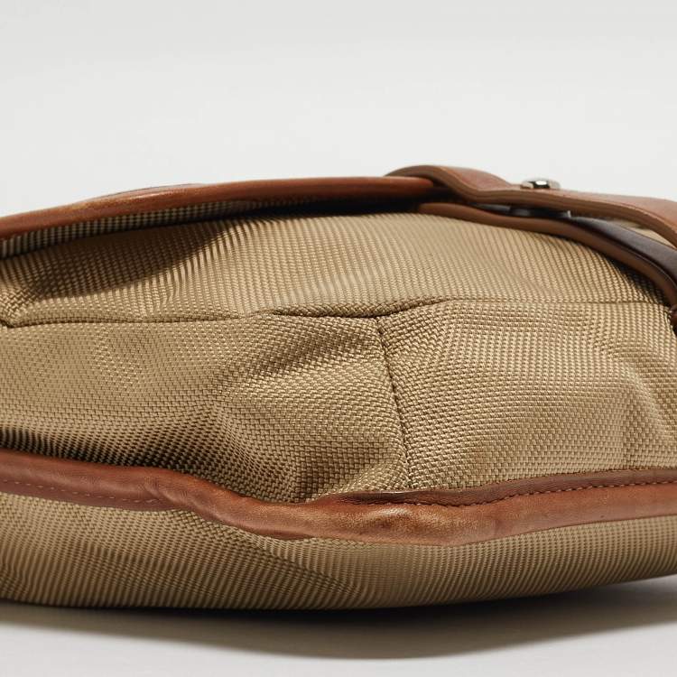 Pre Owned Tumi Beige/Brown Nylon and Leather Flap Messenger Bag