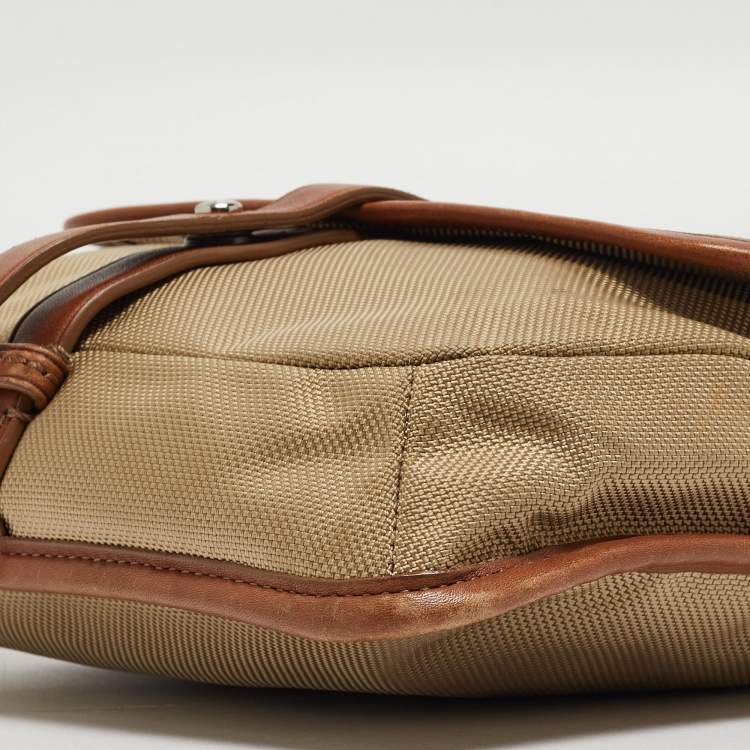 Pre Owned Tumi Beige/Brown Nylon and Leather Flap Messenger Bag